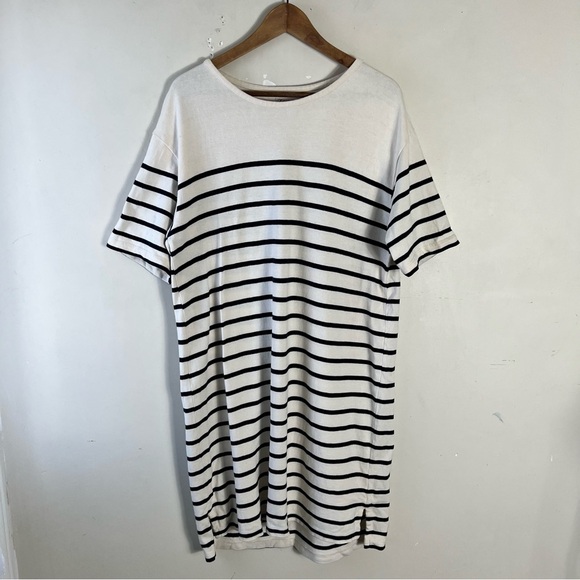 Faherty Cayman Striped Drop Shoulder T Shirt Dress Size Large Cotton Cream/Navy - Picture 9 of 16